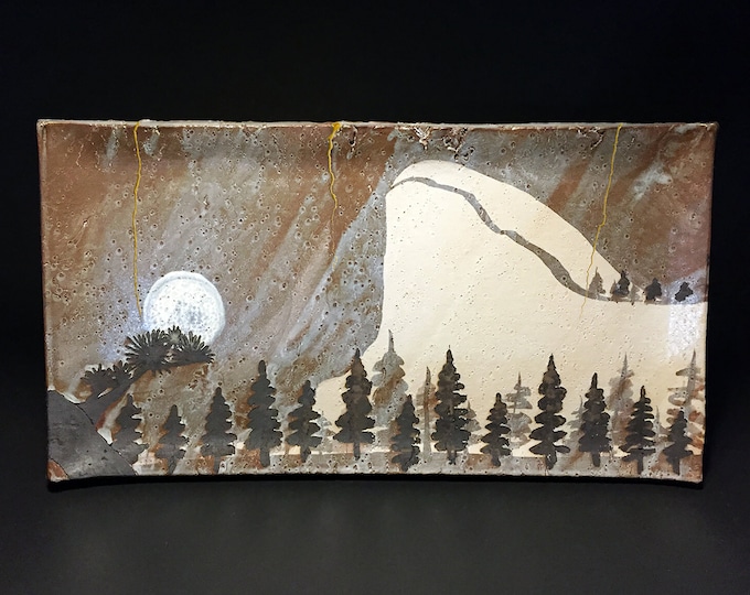 Half Dome at Night in a Rain Storm - Nezumi Shino Chopping Board with Kintsugi Repair