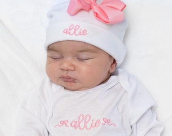 Baby Girl Coming home outfit Newborn Girl Clothes Baby Shower Gift Girl Take Home Outfit Baby GIrl Hat Baby Girl Gift Monogrammed