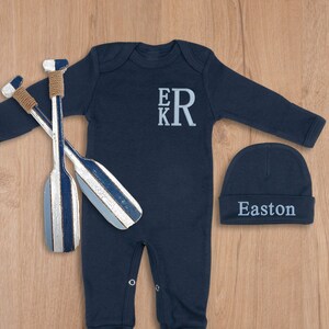 Baby boy coming home outfit, monogrammed coming home outfit, boys coming home outfit, monogram romper, baby gift