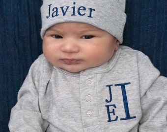 Baby Boy Coming Home Outfit Personalized Size NB/0-3M Baby Shower Gift Boy Take Home Outfit Baby Boy Hat Baby Boy Gift Monogrammed