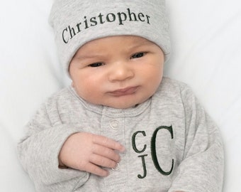 Baby Boy Coming Home Outfit Personalized Size NB/0-3M Baby Shower Gift Boy Take Home Outfit Baby Boy Hat Baby Boy Gift Monogrammed