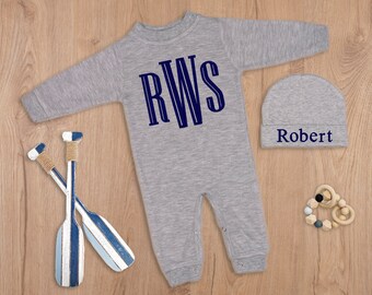 Baby Shower Gift Take home outfit Boy Coming Home Outfit with Embroidered Monograms
