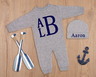 Newborn Boy Coming Home Outfit with Embroidered Monograms