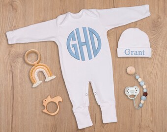 Baby Boy Coming Home Outfit Personalized Newborn Boy Clothes Baby Shower Gift Boy Take Home Outfit Baby Boy Hat Baby Boy Gift Monogrammed