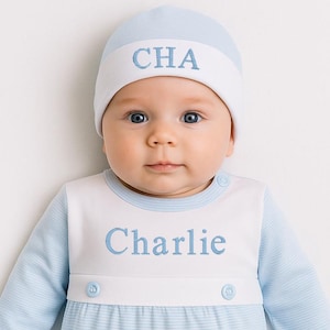 Monogrammed Pima Cotton Baby Boy Outfit, Personalized Newborn Gift