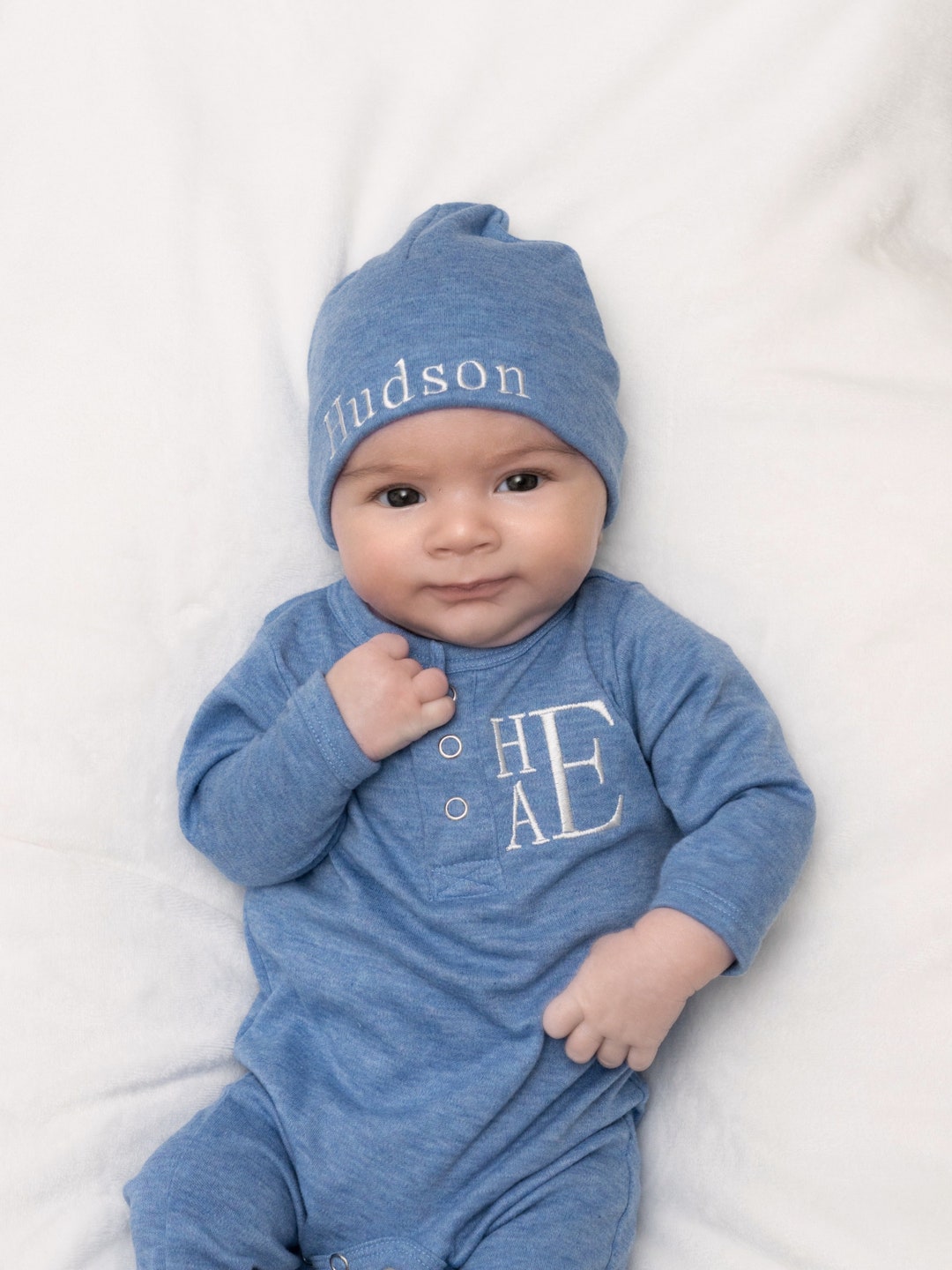 Newborn Boy Coming Home Outfit Baby Boy Embroidered Monogram Hospital