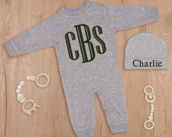 Newborn Boy Coming Home Outfit with Embroidered Monograms