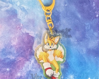 Tails Fox - 2.5 inch Double Sided Clear Holographic Acrylic Keychain