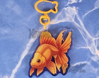 Gold Fish - Wavy Acrylic Keychain  2.5in with Fish Clip