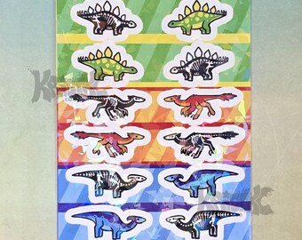 Dinosaur Sticker Sheet - Gem Holographic 4x5 in