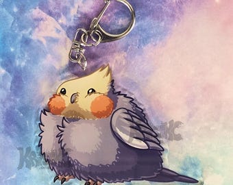 Cockatiel borb - 3 inch Double Sided Clear Acrylic Keychain - bird