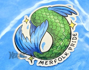 Merfolk Pride Glitter holographic Die Cut Vinyl Sticker 3in Mermaid Merman Fish Tail