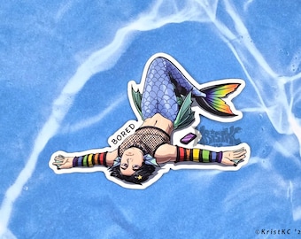 Stevia the bored Merman OC - Die Cut Vinyl Sticker 3in Mermaid Merfolk