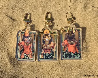Egyptian Gods: Anubis, Horus, Sakhmet - 2.5 inch Double Sided Clear Acrylic Keychain Gold Stamped