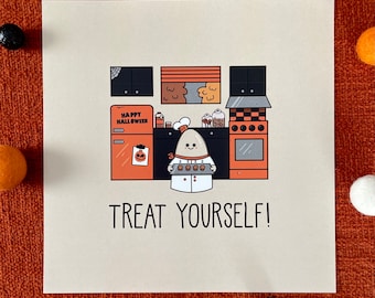 Ghost Baker Halloween Art Print | Cozy Kitchen Decor