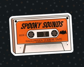 Pegatina de casete con sonidos retro de Halloween / Arte original de Spooky Shake Studios