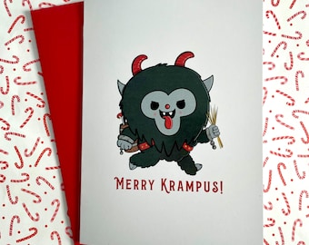 Cute Krampus Greeting Card | Original Art by Spooky Shake Studios