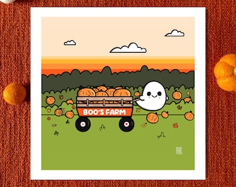 Cozy Pumpkin Picking Ghost Print: Fall Decor