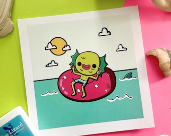 Summerween Creature Art Print | Spooky Card Stock Decor