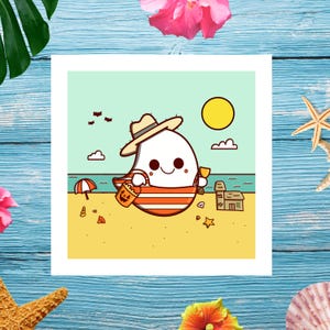 Cute Summerween Ghost Print | Cute Beach Ghost Print | Spooky Summer Art | Summerween Art