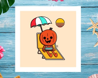 Summerween Print: Spooky Pumpkin Beach Art
