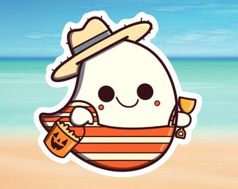 Summerween Ghost Sticker | Spooky Beach Vibes, Water-Resistant
