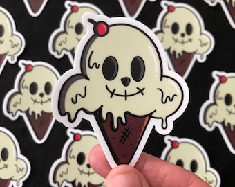 Skull Ice Cream Vinyl Sticker | Spooky Laptop Decal