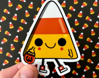 Pegatina de vinilo de caramelos de maíz / Calcomanía de Halloween para portátil