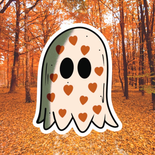Etiqueta engomada linda del fantasma / Spooky Cute / Fantasma del corazón / Etiqueta engomada de Halloween