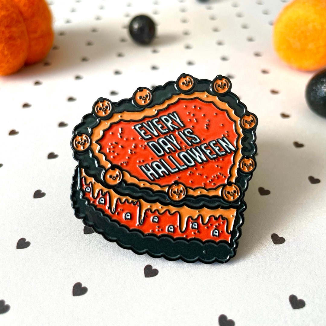 Halloween Cake Enamel Pin | Spooky Black Lapel Pin - Etsy