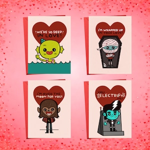 Horror Valentine Card Set | Monster Valentine Pack | Monster Anniversary Card | Monster Movie Valentines | Spooky Valentines