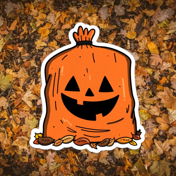 Pumpkin Leaf Bag Sticker | Halloween Nostalgia Sticker | Retro Halloween Sticker | Jack-o’-lantern Sticker | Pumpkin Sticker