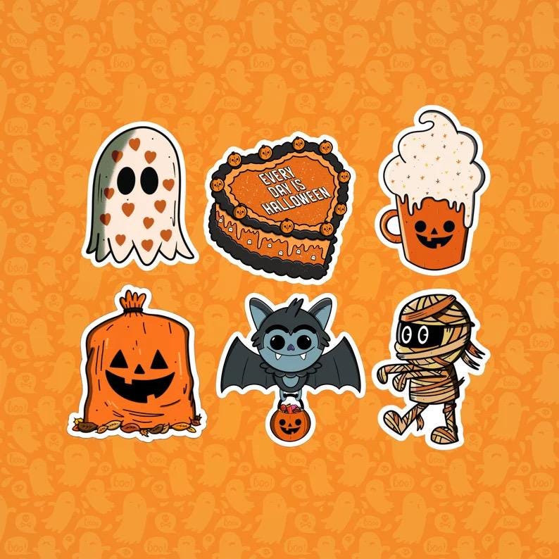 200 PCS Halloween Stickers Bulk - Non-Repeating Pumpkin, Ghost, Skull Vinyl Decor For Parties, Kids, Teens