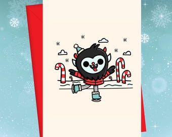Spooky Krampus Christmas Card | Holiday Greeting with Red Envelope