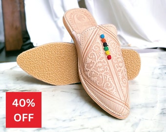 Luxury Women Mules Handmade in Morocco - Natural Beige