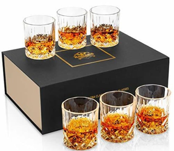 Whiskey Glasses Set of 6, 10oz Old Fashioned Crystal Bourbon Glass