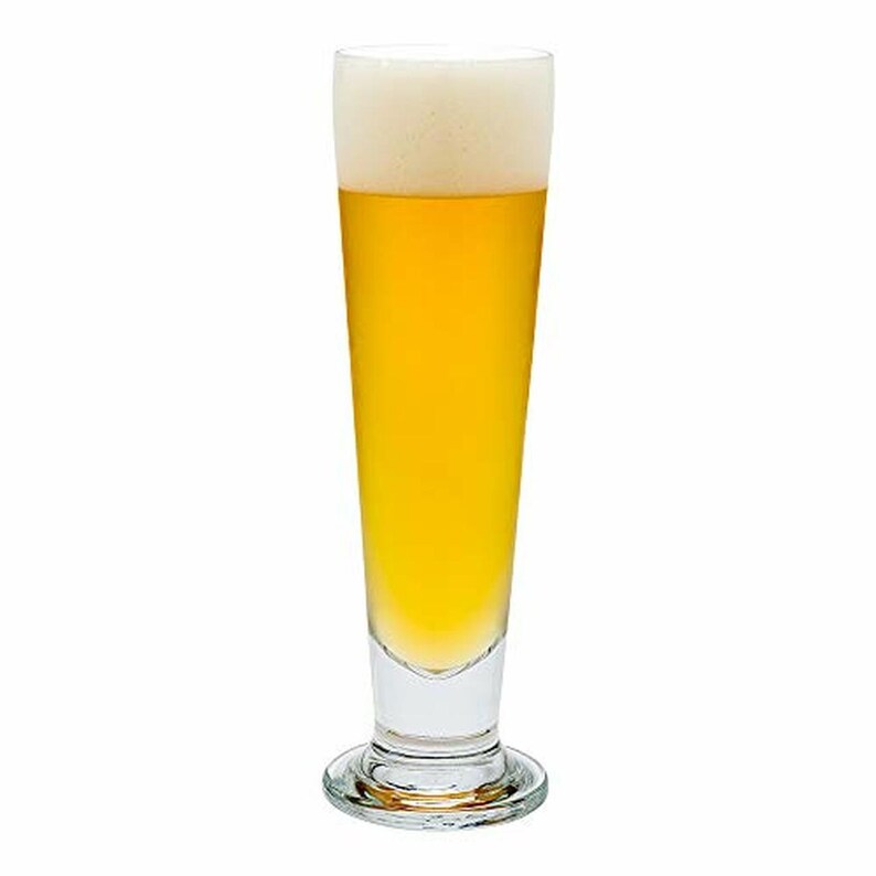 14 Ounce Pilsner Glasses, Set of 6 Tallfooted Beer Glass Set Tapered