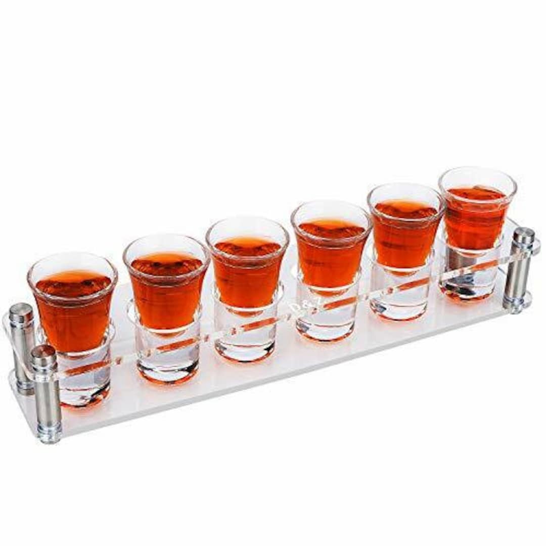 D&Z Shot Glass Serving Tray With 6 Shot Glasses, Shot Glass Holder Tray