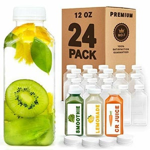 12-OZ Square Plastic Juice Bottles with lids - 100-CT