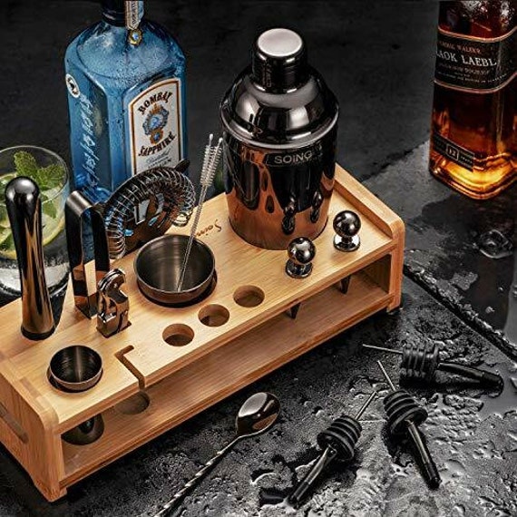 Soing Black 24-piece Cocktail Shaker Set,perfect Home Bartending Kit for  Drink Mixing,stainless Steel Bar Tools With Stand,velvet Carry 