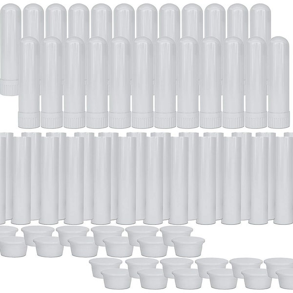 50 Pcs, White Essential Oil Aromatherapy Blank Nasal Inhaler Tubes(Including 50 unscented Wicks +3 Polyethylene Pipette Droppers)