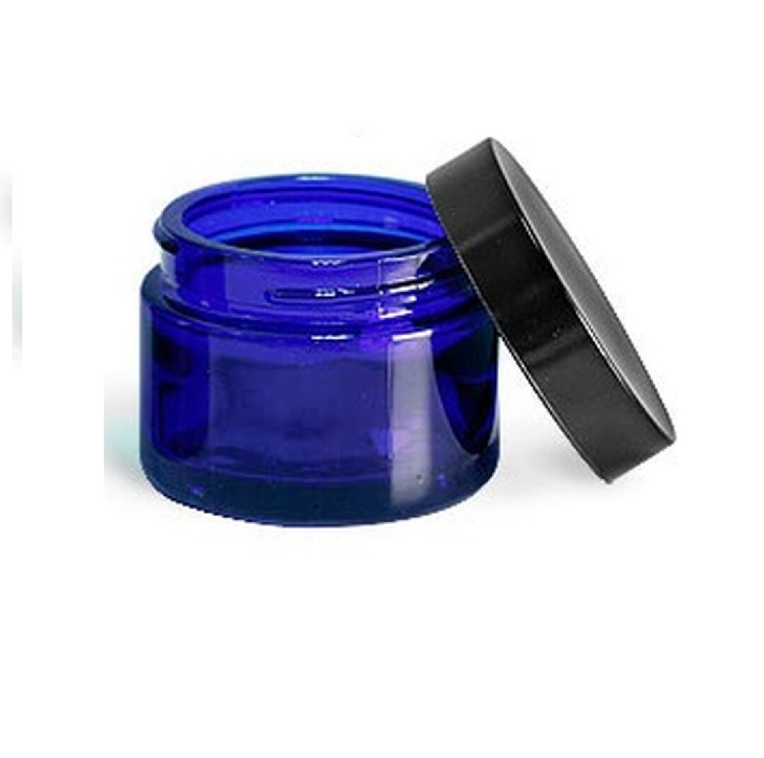 1oz Cobalt BLUE GLASS Jar Straight Sided W/ Plastic Lined Caps Etsy