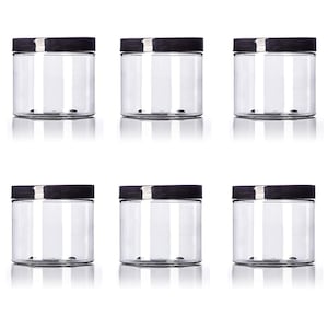 Clear Plastic Jar, Smooth Black Lid, 4 oz