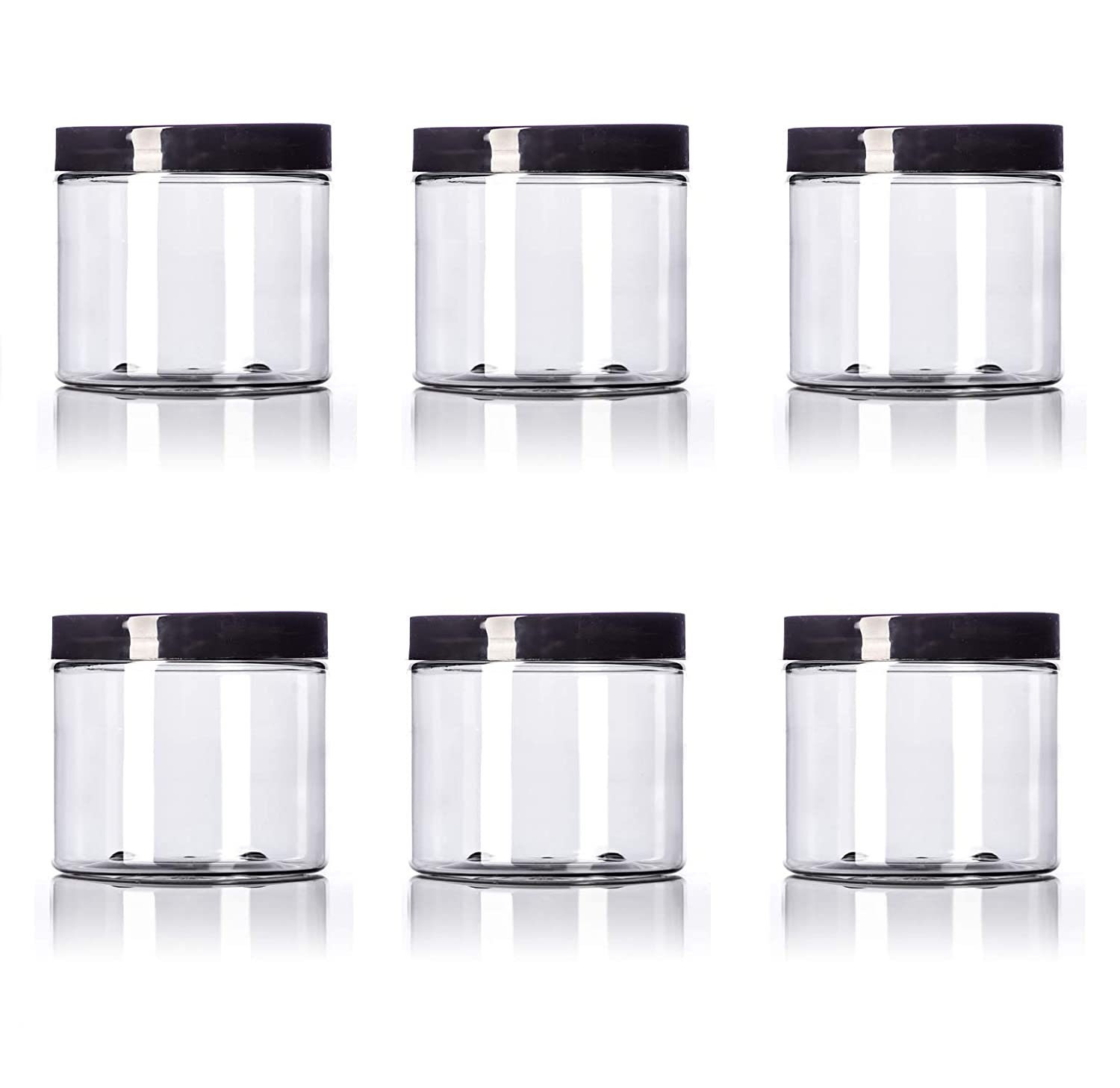 16 oz Clear Plastic Pet Square Jar (BPA Free) with White Smooth Lid (12 Pack)