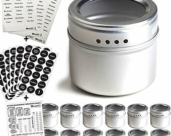 12 Magnetic Spice Tins and 2 Types of Spice Labels. 12 Storage