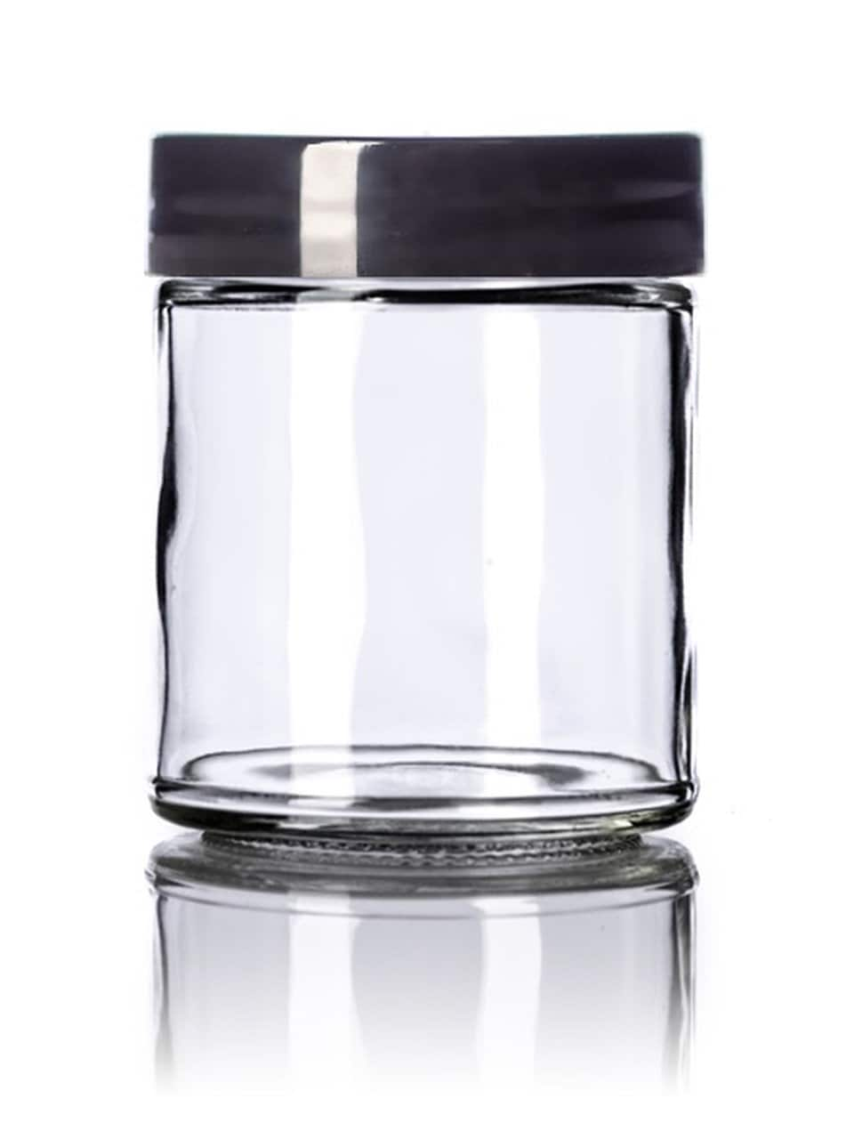 Clear Straight-Sided Glass Jars - 4 oz, Black Metal Cap S-17982M