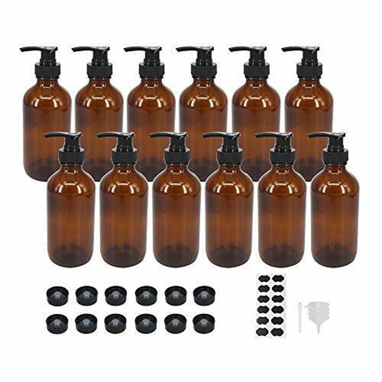 12 Pack 8 Oz Amber Glass Bottles With Pumps for Essential Etsy New