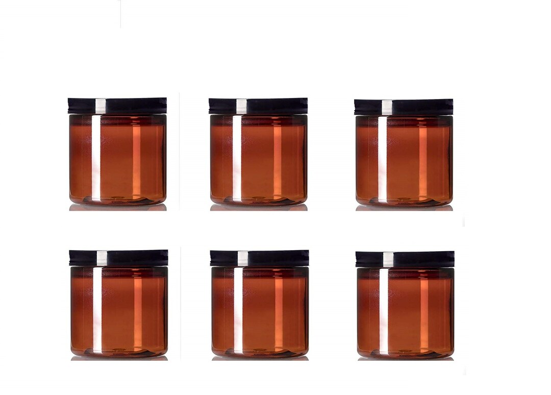 8 Oz Amber Plastic Jar Straight Sided With Black Lid Pack of - Etsy