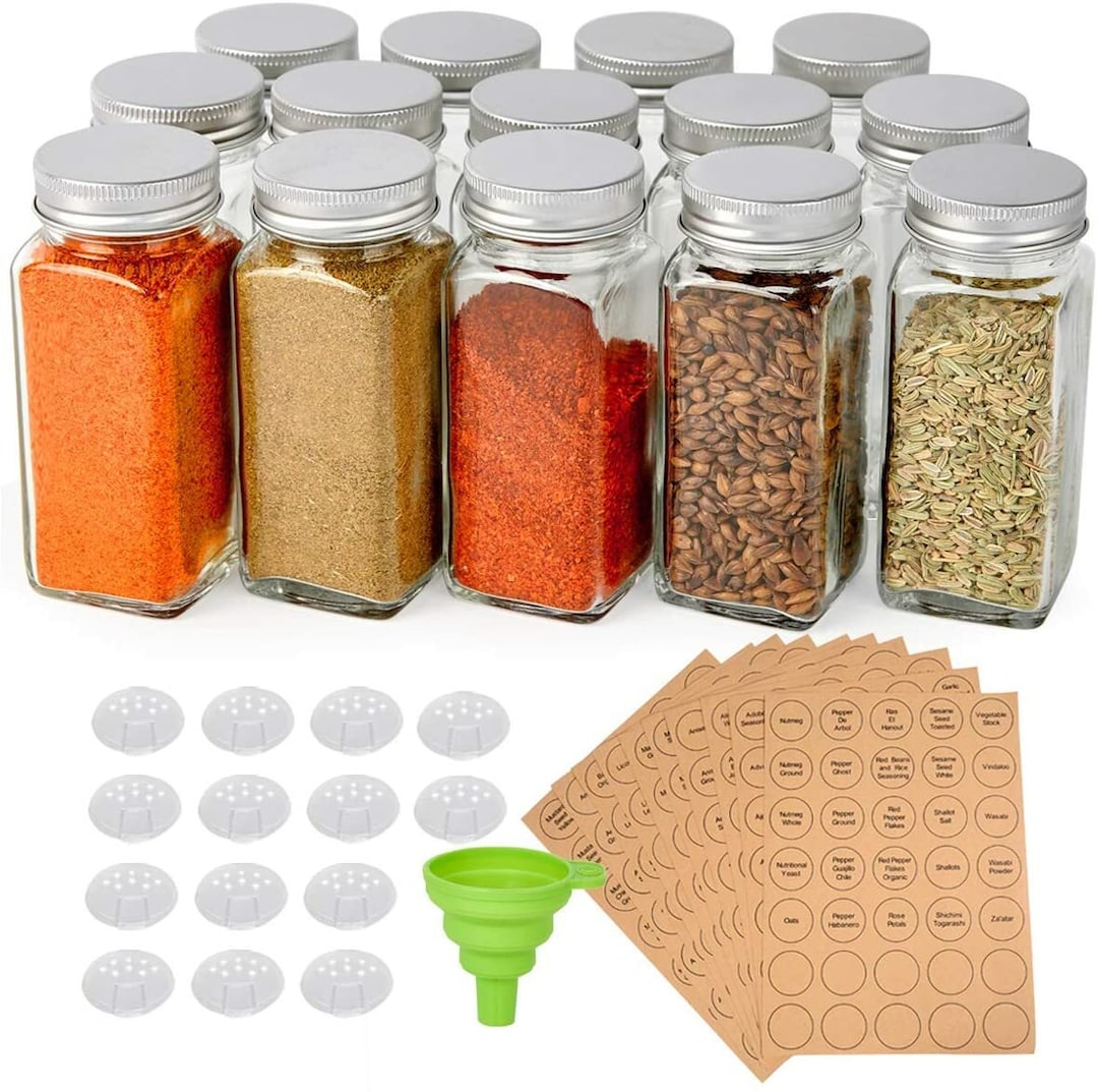 30 Pack Glass Spice Jars Bottles 4oz Empty Square Spice Containers with  Silver Metal Lids Complete