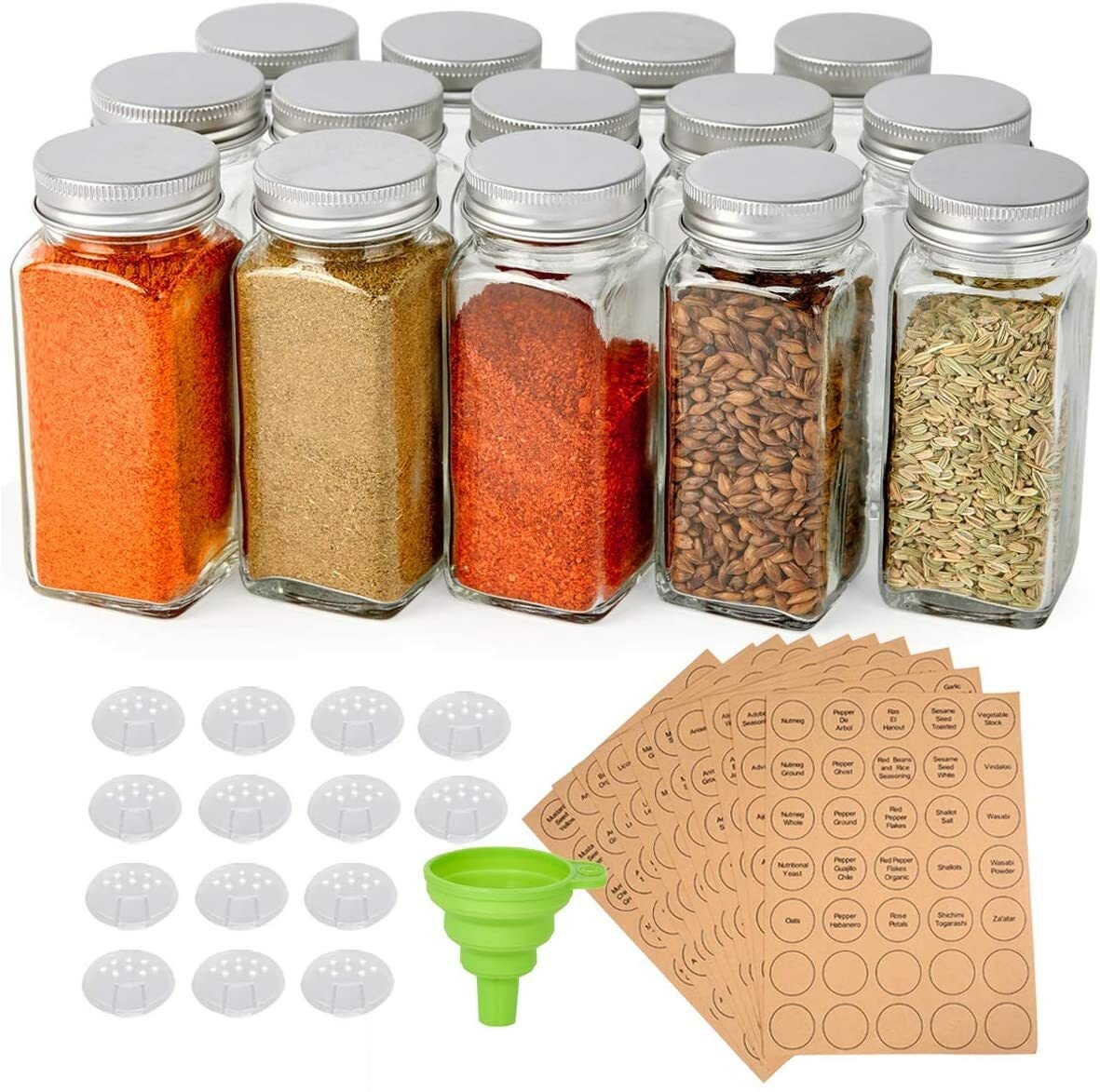 Hayley Cherie - 6 oz Large Square Glass Spice Jars (Set of 10) - Chalkboard  Labels, Stainless Steel Lids and Large & Small Shaker Inserts